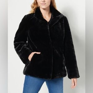 Dennis Basso Reversible Faux Mink to Water Resistant Coat Black 1X